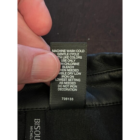 Bisou Bisou Blouse Womens Large Black Sheer Abstract Print Faux Leather Tunic - Picture 10 of 10